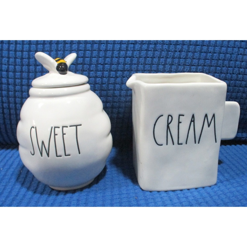 Rae Dunn Cream and Sweet Beehive Honey Pot Sugar Set with Bee Lid White Ceramic
